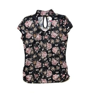 No Boundaries Black Short Sleeve Top With Flowers